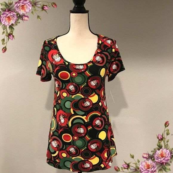 LuLaRoe Classic T Santa print short sleeve top - Picture 1 of 8